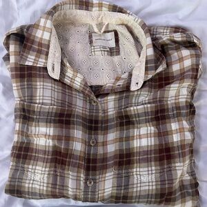 American Eagle Outfitters Brown and Cream Plaid Flannel Button Up Shirt